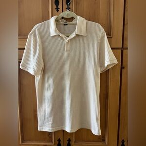 SHEIN Collared Short Sleeve Waffle Chevron Off-White Cream Medium Polo Shirt